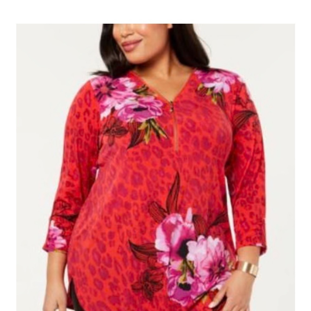 NWT JM Collection Red Floral Blouse 1X